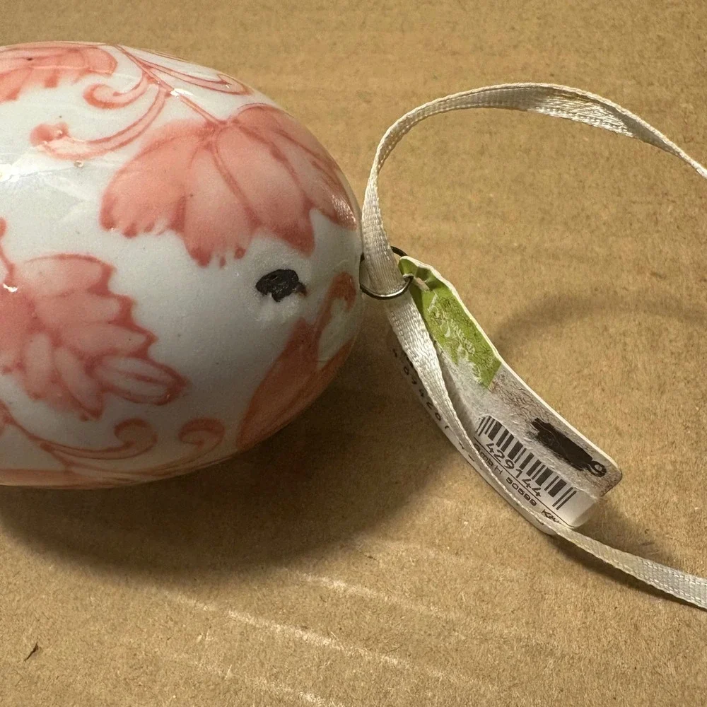 Galeria Home Ceramic Egg Ornament‎ Pink Floral Design Hanging
